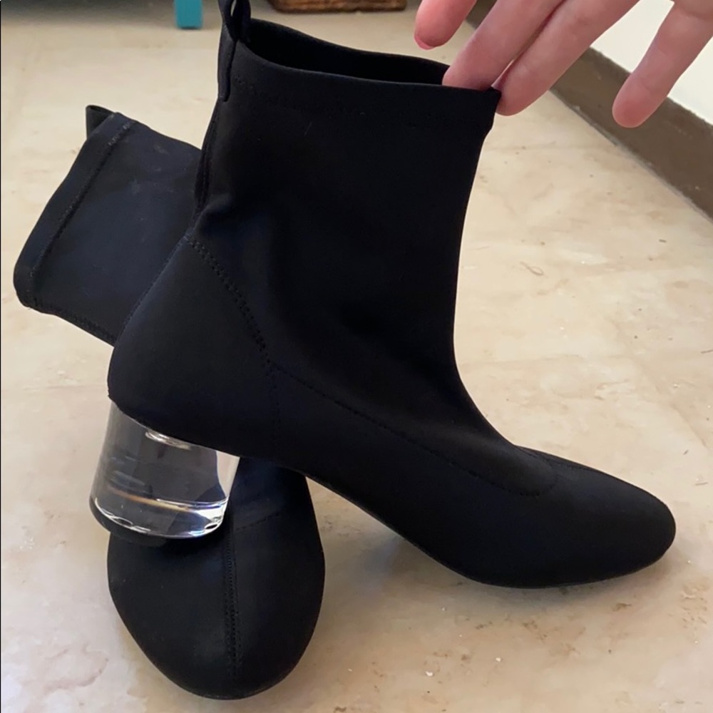 NWOT Clear Heel Sock Boots